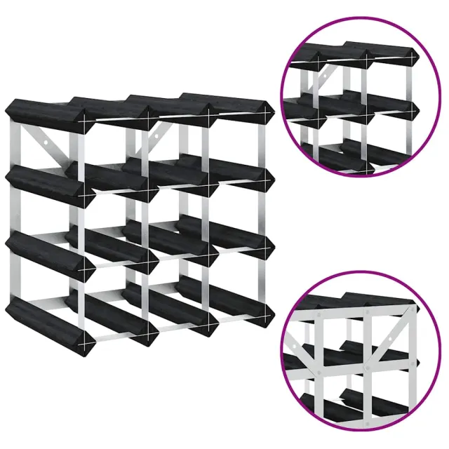 Casier à bouteilles pour 12 bouteilles Noir Bois de pin solide