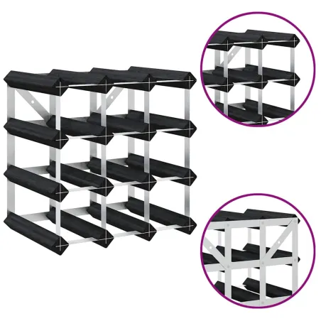 Casier à bouteilles pour 12 bouteilles Noir Bois de pin solide