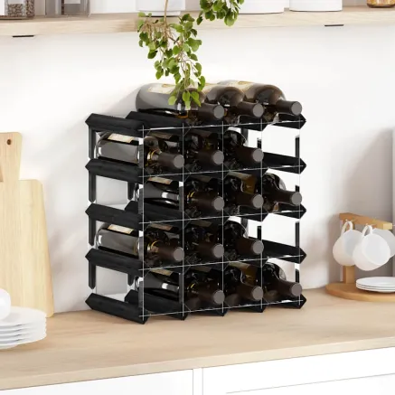 Casier à bouteilles pour 20 bouteilles Noir Bois de pin solide
