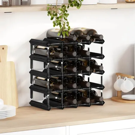 Casier à bouteilles pour 20 bouteilles Noir Bois de pin solide