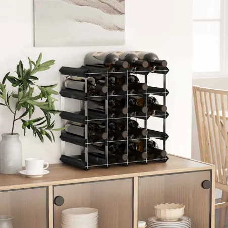 Casier à bouteilles pour 20 bouteilles Noir Bois de pin solide