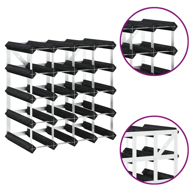 Casier à bouteilles pour 20 bouteilles Noir Bois de pin solide