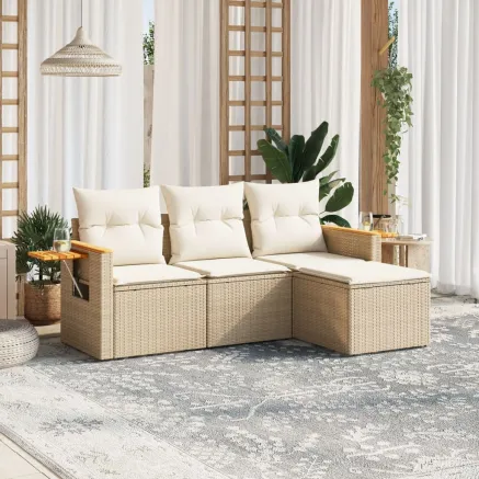 Salon de jardin avec coussins 4 pcs beige résine tressée