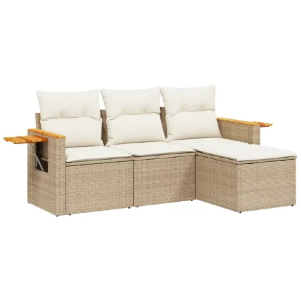 Salon de jardin avec coussins 4 pcs beige résine tressée 2
