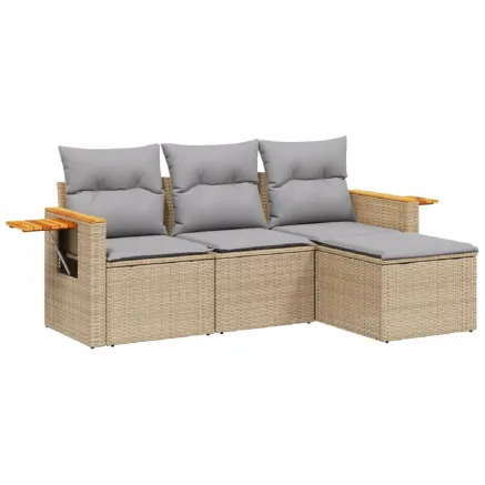 Salon de jardin avec coussins 4 pcs beige résine tressée 2