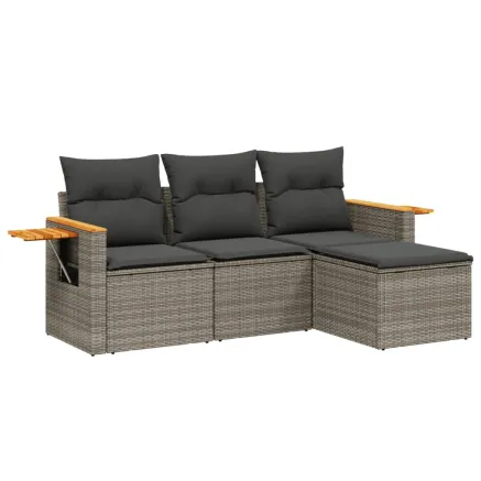 Salon de jardin 4 pcs avec coussins gris résine tressée 2
