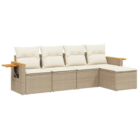 Salon de jardin avec coussins 5 pcs beige résine tressée