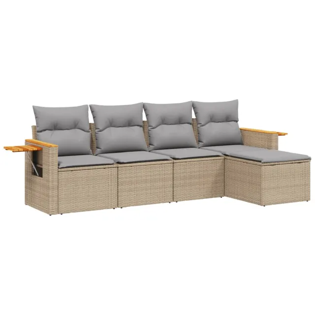 Salon de jardin avec coussins 5 pcs beige résine tressée