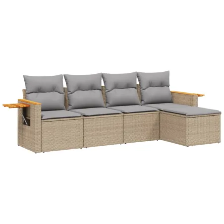Salon de jardin avec coussins 5 pcs beige résine tressée