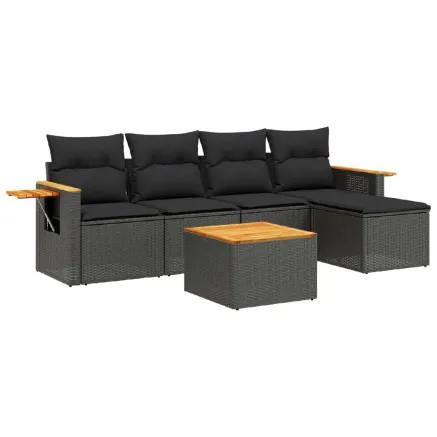 Salon de jardin 6 pcs avec coussins noir résine tressée 2