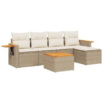 Salon de jardin avec coussins 6 pcs beige résine tressée 2
