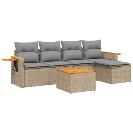 Salon de jardin avec coussins 6 pcs beige résine tressée 2