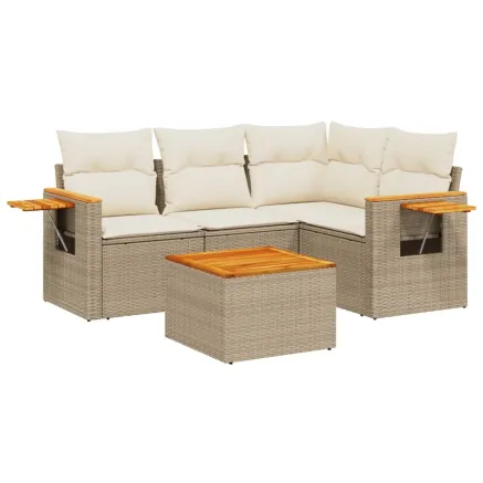 Salon de jardin avec coussins 5 pcs beige résine tressée 2