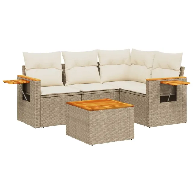 Salon de jardin avec coussins 5 pcs beige résine tressée