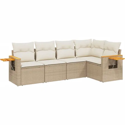 Salon de jardin avec coussins 5 pcs beige résine tressée 2
