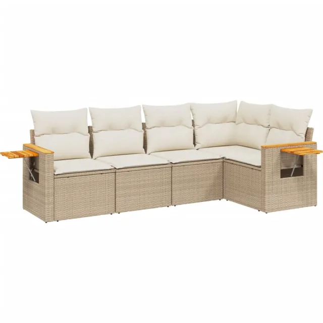Salon de jardin avec coussins 5 pcs beige résine tressée