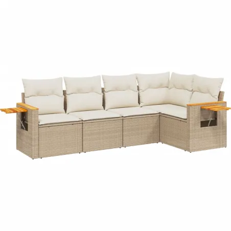 Salon de jardin avec coussins 5 pcs beige résine tressée