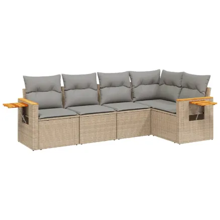 Salon de jardin avec coussins 5 pcs beige résine tressée 2