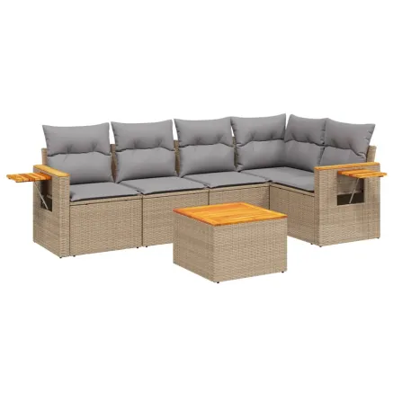 Salon de jardin avec coussins 6 pcs beige résine tressée 2