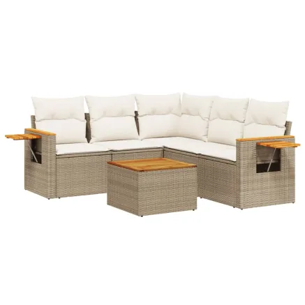 Salon de jardin avec coussins 6 pcs beige résine tressée 2