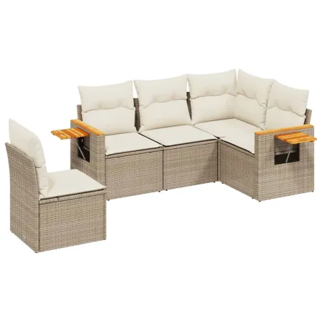 Salon de jardin avec coussins 5 pcs beige résine tressée