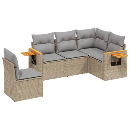 Salon de jardin avec coussins 5 pcs beige résine tressée 2