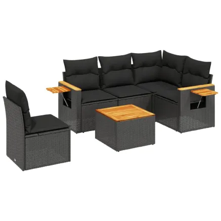 Salon de jardin 6 pcs avec coussins noir résine tressée 2