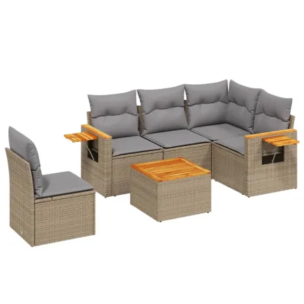 Salon de jardin avec coussins 6 pcs beige résine tressée 2