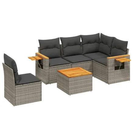 Salon de jardin 6 pcs avec coussins gris résine tressée 2