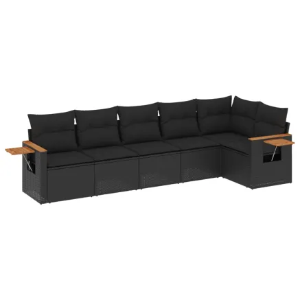 Salon de jardin 6 pcs avec coussins noir résine tressée 2
