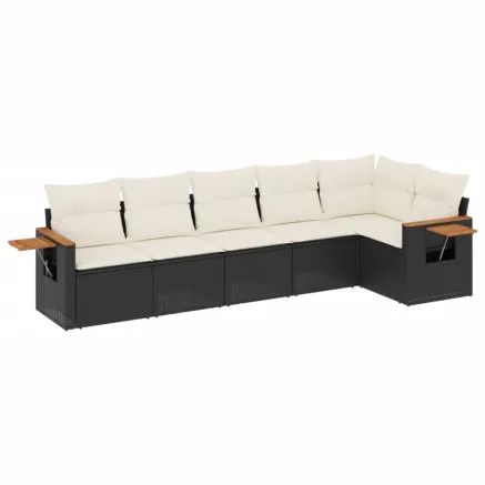 Salon de jardin 6 pcs avec coussins noir résine tressée 2
