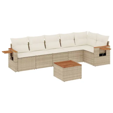 Salon de jardin avec coussins 7 pcs beige résine tressée 2