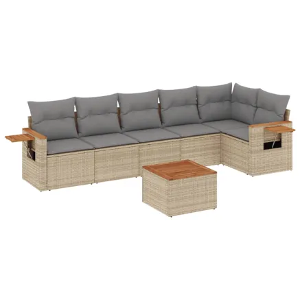 Salon de jardin avec coussins 7 pcs beige résine tressée 2