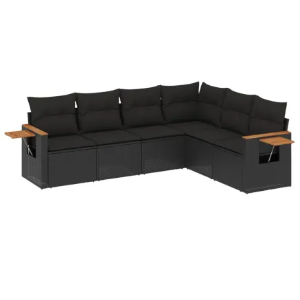 Salon de jardin 6 pcs avec coussins noir résine tressée 2