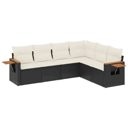 Salon de jardin 6 pcs avec coussins noir résine tressée 2