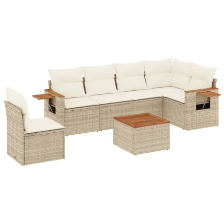 Salon de jardin avec coussins 7 pcs beige résine tressée 2