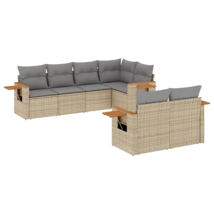 Salon de jardin avec coussins 7 pcs beige résine tressée 2