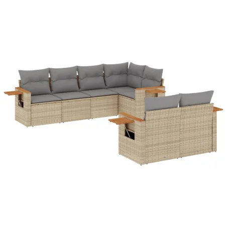 Salon de jardin avec coussins 7 pcs beige résine tressée