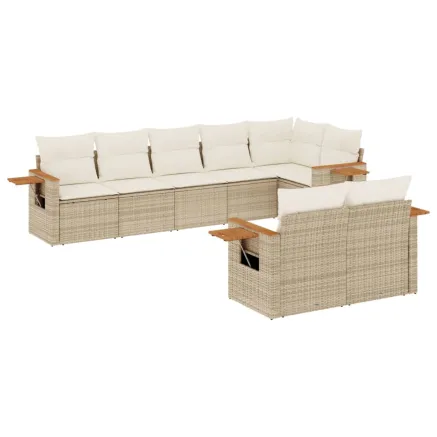 Salon de jardin avec coussins 8 pcs beige résine tressée 2