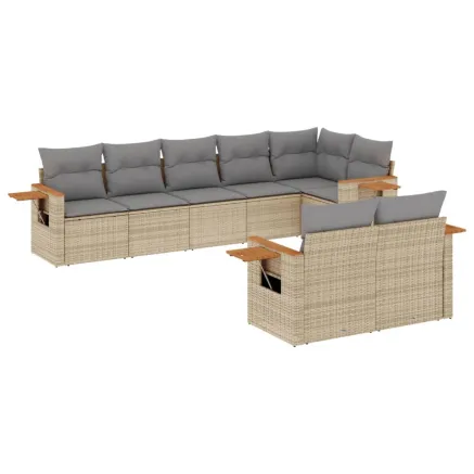 Salon de jardin avec coussins 8 pcs beige résine tressée 2