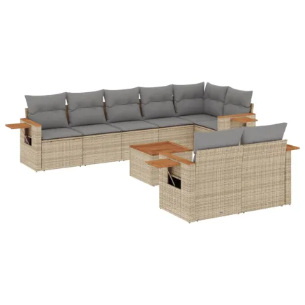 Salon de jardin avec coussins 9 pcs beige résine tressée 2
