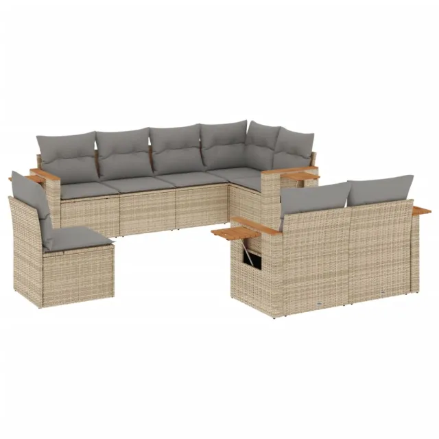 Salon de jardin avec coussins 8 pcs beige résine tressée