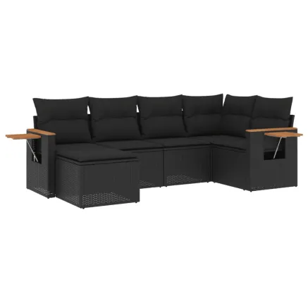 Salon de jardin 6 pcs avec coussins noir résine tressée 2
