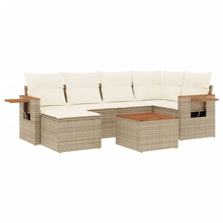 Salon de jardin avec coussins 7 pcs beige résine tressée