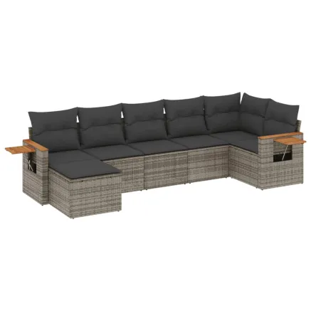 Salon de jardin avec coussins 7 pcs gris résine tressée 2