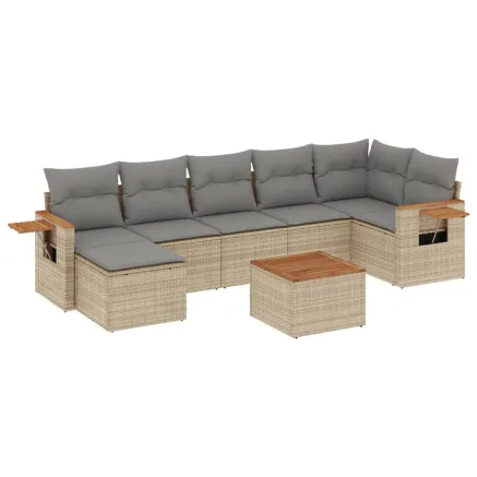Salon de jardin avec coussins 8 pcs beige résine tressée 2