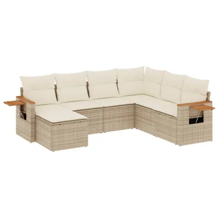 Salon de jardin avec coussins 7 pcs beige résine tressée 2