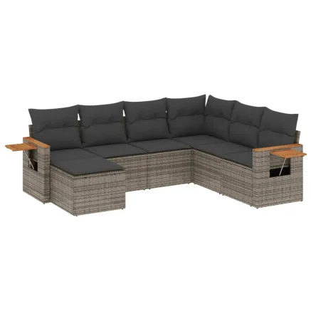 Salon de jardin avec coussins 7 pcs gris résine tressée 2