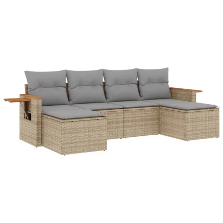 Salon de jardin avec coussins 6 pcs beige résine tressée 2