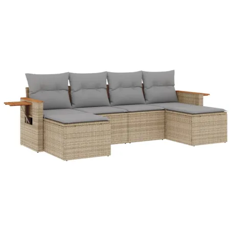 Salon de jardin avec coussins 6 pcs beige résine tressée